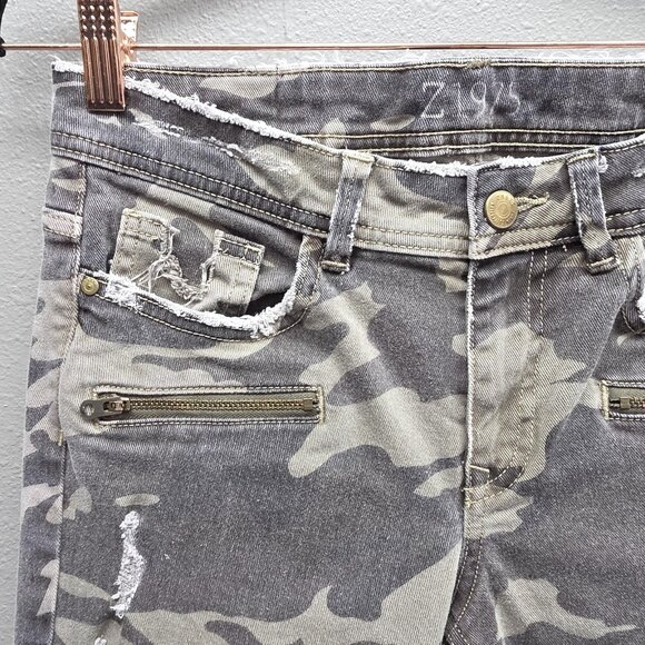 Zara Basic Z1975 Denim Jeans Womens 6 Gray Camo Distressed Skinny Frayed Hem - Picture 2 of 11
